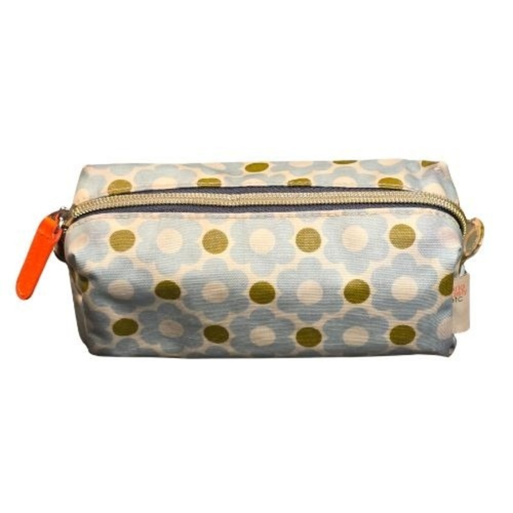 Orla Kiely Etc Blue Floral Polka Dot Coated Canvas Cosmetic Makeup Bag Pouch 7x3